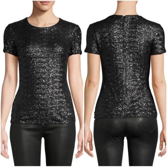 Bailey 44 Top Celebration Black Sequined Crewneck Short Sleeve Top XS NEW - Picture 1 of 12